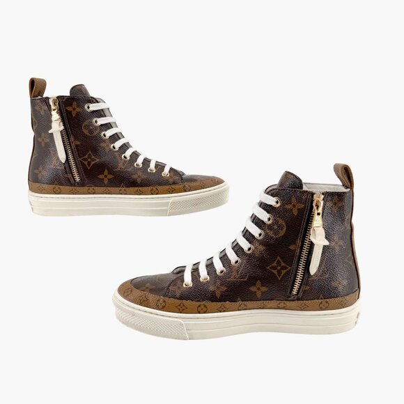 Louis Vuitton Stellar High Top Sneaker Boots Size 36.5 US 6.5 Brown LV Monogram - Picture 10 of 15
